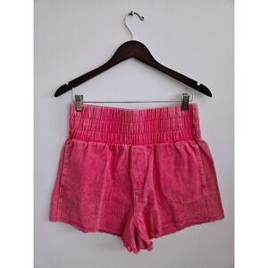 Very J Denim Shorts Womens L Pink NEW Acid Wash Smocked High Rise Frayed Boho